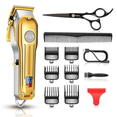 CIICII Maquina Cortar Pelo Profesional, Cortapelos Hombre & Recortadora de Barba (12Pcs/ Inalámbrico/Recargable/USB/LCD Pantalla) Recortador Pelo Barba Kit para Familia, Peluqueros