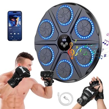 yorraka Music Boxing Machine Adulto - 12 Modos de Velocidad Boxeador de Pared Musical con Guantes De Boxeo - Maquina Musica Boxeo con Bluetooth y Recuento Inteligente y Luces al Ritmo de la Música