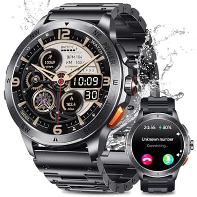 2025 Reloj Inteligente Hombre Militar con ET/HRV/SIRI, 1,43" AMOLED Smartwatch Hombre con Llamada 24H Pulsómetro SPO2/100+ Modos Deportivos/IP68 Impermeable/Monitor de Sueño/para Android iOS