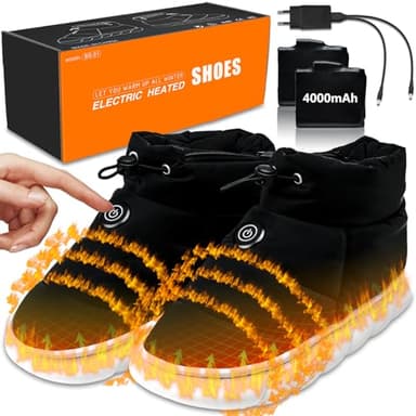 ZONSUSE Zapatos Calefactores Electricos, Zapatillas Calefactables, Calentador de Pies Recargables,3.7V 4000mAh Zapatos Calientes Eléctricos,con 3 Niveles de Calor, con Adaptador UE (38-39)