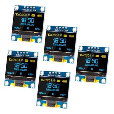 APKLVSR 5PCS Módulo de Pantalla OLED de 0,96 Pulgadas,128 x 64 píxeles, I2C, módulo de visualización con Serie I2C IIC, autoiluminante, Compatible con Arduino RaPi (Amarillo y Azul)