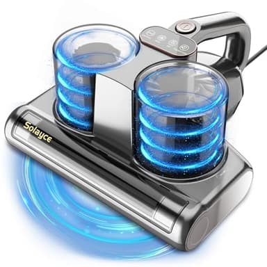 Solayce Aspiradora Antiacaros para Colchones con Luz UV y Vibración, 500W 16kpa Elimina 99.9%, Aire Caliente a 60° para Camas, sofás, alfombras