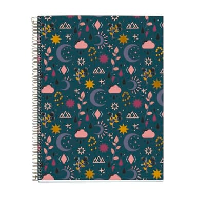 Miquelrius - Cuaderno A4 , Cuadrícula 5 x 5 mm , 120 Hojas de 70 g/m² , 4 Franjas de Color , Espiral , Colección Moon Love , Luna Azul