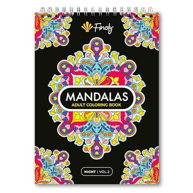 Finoly Libro Mandalas Colorear Adultos | Cuaderno Mandalas Adultos con 30 Ilustraciones Originales | Mandalas para Colorear en Tamaño A4 | Papel Premium | Encuadernación Espiral | Volumen 2 (Noche)
