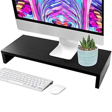 Soporte de madera para monitor de 1 nivel, moderno, de madera, para PC, pantalla de TV, portátil, estante de 50 x 20 x 7,7 cm, color negro