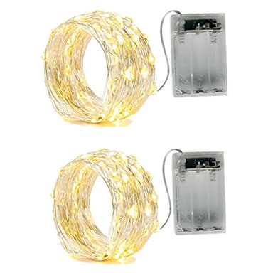 BXROIU 2 x Guirnalda luces pilas,2 Modo Luces Plata Alambre Cadenas 5 metros 50 leds para Decoración dormitorios, jardines, fiestas, Navidad, Halloween, bodas y más (50leds blanco cálido)