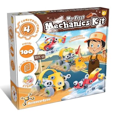 Science4you Primer Kit Construccion - Laboratorio de Mecanica para Niños 4 Años con 4 Construcciones para Niñas, +100 Piezas de Construccion, Juegos, Juguetes y Regalos para Niños y Niñas 3 4 5+ Años