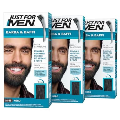 Just for Men Barba & Bigote, tinte para barba para hombre, color negro, elimina las canas, con peine aplicador, M55 (3 unidades)