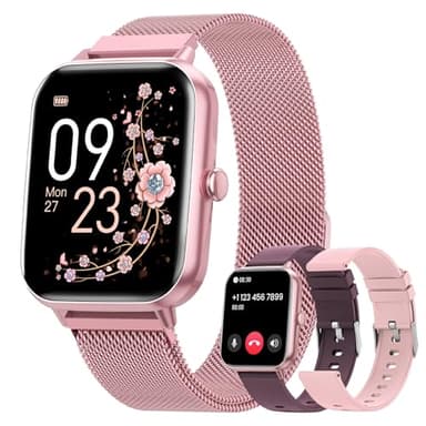 RUXINGX Reloj Inteligente Mujer con Llamadas, 1.83" Smartwatch con 3 Correas, Función Femenina/24H Pulsometro/SpO2/Monitor de Sueño/20+ Modos Deportivos Calorías Whatsapp IP68 Android iOS Rosa Claro