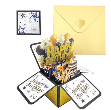 SHUBEIEUMI Tarjeta de cumpleaños, tarjeta desplegable 3D, tarjeta de felicitación de cumpleaños, tarjeta de felicitación con sobre para Feliz Cumpleaños a Familias Amigos