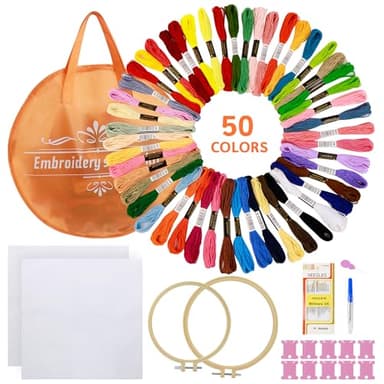Kit Bordado Principiantes, Kits Para Bordar Inicio, Embroidery Kit, Hilos De 50 Colores, 2 Tela Para Bordar, 2 Bastidor Para Bordar, Punto De Cruz Completo Para Adultos, Bricolaje Manualidades