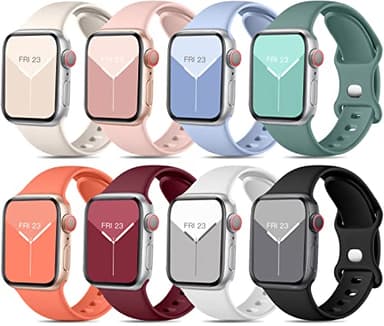 Mastten 8 Pack Correas Compatible con Apple Watch Correa 38mm 40mm 41mm 42mm, Banda de Correa de Silicona Sport Suave para Apple Watch Series 10 9 8 7 8 7 6 5 4 3 2 1 SE, iWatch Pulsera Color Claro