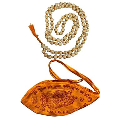Naisha Gaumukhi Japa Mala Bag & Hare Rama Hare Krishna Tulsi Holy Basil Japa Mala 108+1 Cuentas originales para Jaap Daily Mantra, Tamaño de la cuenta: 6/7 mm, Madera