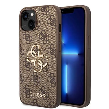 Guess Logotipo Dorado Compatible con iPhone 14 y Compatible con iPhone 13 - Marrón