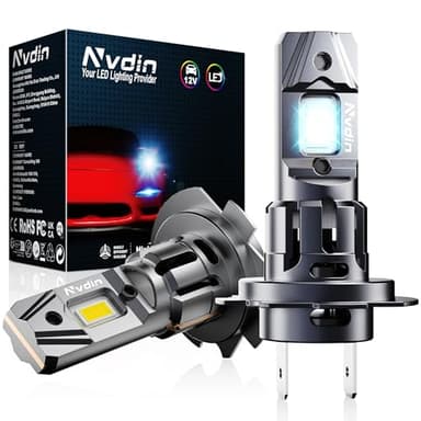Nvdin bombillas h7 led 30000lm, lámpara para faros de coche y moto, muy compacto y montaje directo, tamaño halógeno 1:1, kit de luces de 12v para luz de carretera o cruce, 6000k blanco intenso