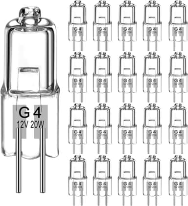 Jewan 20 Piezas Bombilla Halogena G4 Lámparas Halógenas G4 12V 20W 2800K 280LM Luz blanca cálida Regulable Bombillas Halogenas para Lluminación del Paisaje, Luz del Gabinete, arañas de cristal