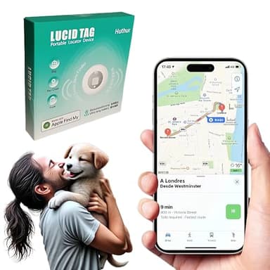 Lucid Tag - Localizador GPS Compacto y Ligero. Sin suscripción. Compatible con iOS, Resistente al Agua, Ideal para Mascotas, Equipaje, y Personas, Rastreo Global en Tiempo Real.