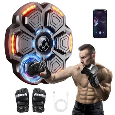 CRECAD Music Boxing Machine Adultos - 9 Modos de Velocidad Maquina Boxeo Musical Pared con Guantes De Boxeo - Máquina de Boxeo con Bluetooth y Recuento Inteligente y Luces al Ritmo de la Música