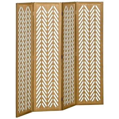 HOMCOM Biombo de 4 Paneles Separador de Ambientes de Madera Plegable Divisor de Habitación con Patrones Geométricos 160x1,7x170 cm para Dormitorio Oficina Natural