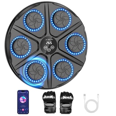 yorraka Music Boxing Machine Adulto - 12 Modos de 12 Velocidad Boxeador de Pared Musical con Guantes De Boxeo - Maquina Musica Boxeo con Bluetooth y Recuento Inteligente y Luces al Ritmo de la Música
