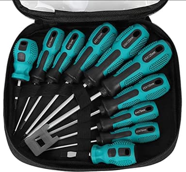 KAHEIGN 10 Piezas Juego de Destornilladores Magnéticos, Destornillador de Acero Cromo Vanadio para Trabajo Pesado 5 Cabezas Planas y 5 Cruzadas, Agarre Antideslizante