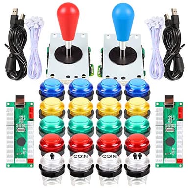 Fosiya 2 Player LED Arcade Joystick Botones Kit Ellipse Oval Style Joystick + LED Arcade Botones para videojuegos Controladores estándar Todo Windows PC MAME Raspberry Pi (Kits de colores mixtos)