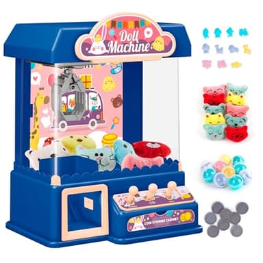 Arkyomi Mini Máquina de Garra para Niños Juguete de Garra con 10 Muñecas 20 Moneda del Juego 10 gacha con Luces y Sonidos interactivos Máquina de(Azul)