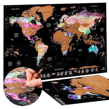 Atlas & Green Mapa del Mundo para Marcar Viajes + EXTRA Mapa de Europa – Detallado Mapa Mundi de Rascar –Mapa para Marcar Viajes con Acabado Acuarela – Mapa de Rascar con Tubo, Regalo Ideal
