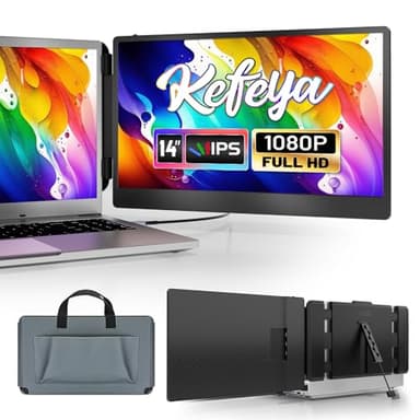 KEFEYA Monitor Portátil para Portátil, Extensor de Pantalla para Portátil de 14" FHD 1080P IPS 300nit Doble Pantalla, Funciona con Mac Windows Android Chrome Linux, Altavoces Incorporados