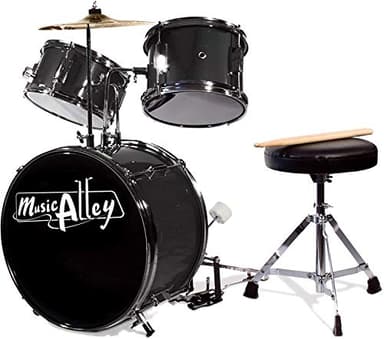Music Alley Batería Junior Musical Alley para niños con pedal de bombo, taburete y baquetas - Negro