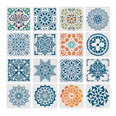 HLIWS Plantillas de Mandalas-16 Piezas Plantillas de Borde de Flores,DIY Reutilizable Dibujo Pintura para DIY Pintura Álbum de recortes Arte de la Pared