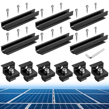Anbte 6 Piezas Kit Soportes de Paneles Solares, 6 Rieles Perfiles de Aluminio de 200 mm, 6 Abrazaderas para Panel Solar de Z de 30 mm / 35 mm,18 Tornillos para La Instalación de Paneles Solares-Negro