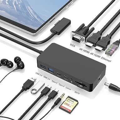 Surface Dock, Surface Docking Station, 12 en 1 Triple Pantalla (2HDMI 4K+VGA) Microsoft Surface Dock con para Surface Pro 9/8/X/7/6/5/4/3, Surface Book 3/2/1, Surface Laptop 5/4/3/2/1/go
