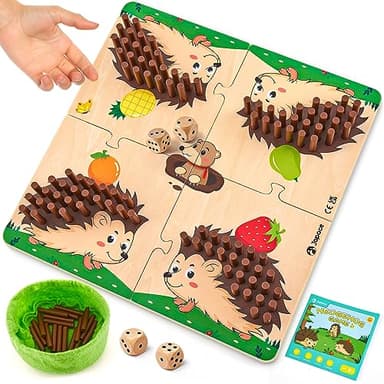Japace Erizo de Juguete Juego de Dados, Juego de Mesa de Madera, Juego de Matemáticas Juego de Motricidad Fina, Juguete Educativo Niña 3 4 5 Años, Juego Familiar Juego de Viaje Regalo para Niños
