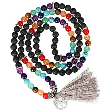 Fiada Collar de 108 Cuentas de oración de piedras preciosas Collar tibetano budista 6 mm Pulsera de múltiples Capas Rosario de Buda Yoga Collar de meditación Joyería con colgante, 68 cm (Clásico)