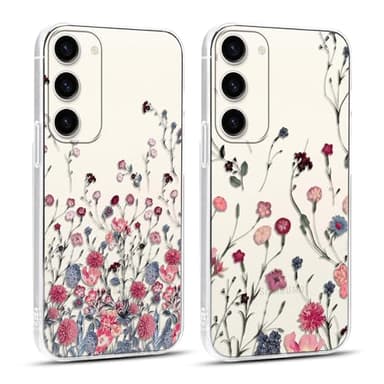 Foonary 2 Piezas Funda para Samsung Galaxy S23 5G 6,1" Transparente Carcasa con Flores Dibujos Aesthetic para Teléfono Móvil Antigolpes TPU Suave Silicona Protector Case Cover para Samsung S23 5G