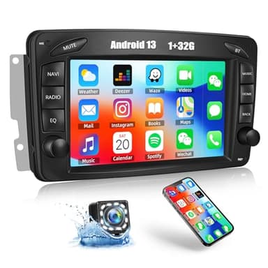 CAMECHO Android 13 Radio de Coche GPS para Mercedes Benz C CLK G Clase W203 W209 W463 Viano Vito W639,Radio 2 DIN Pantalla de 7 Zoll Pulgadas con Mirror Link Bluetooth RDS WiFi+Cámara Trasera