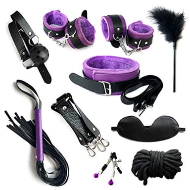 Natoso Regalos Cómodos Transpirables Pareja Deportes Festival Fiesta Conjuntos esposas Sexuales de parejas adultos Hombres 10 Piezas Regalos de cuero negro Juguetes de fitness de gimnasia elástica