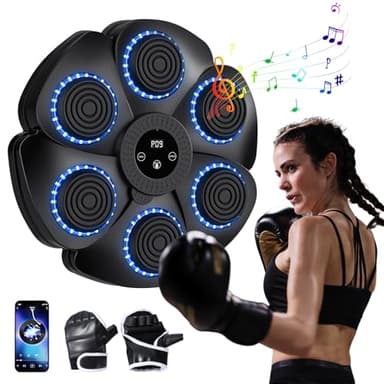 Pneterg Boxeo Músico, Boxeo Musical Adulto, Boxeo Musical Machine, Boxeo Musical Adulto, Boxing Training de Pared para Entrenamiento (C-Negro: Guantes Medio-Dedos)