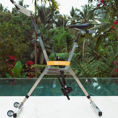 Lovee Aquabike V2 - Bicicleta de piscina doble modo deportivo y confort, acero inoxidable 316, resistencia al cloro y al agua de mar, para todos los revestimientos, 1,10 a 1,50 m de profundidad
