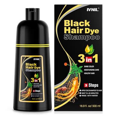 Shampoo tinte negro para cabello, coloración de cabello negro 3 en 1 para hombres y mujeres, shampoo para el cabello contra canas, shampoo de color para cabello