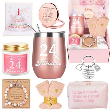 Regalos de cumpleaños número 24 para mujeres, cesta de feliz cumpleaños 24, caja de regalo para mejores amigas, mujeres, mamá, esposa, hija, hermana, novia, compañera de trabajo, mejor amiga,