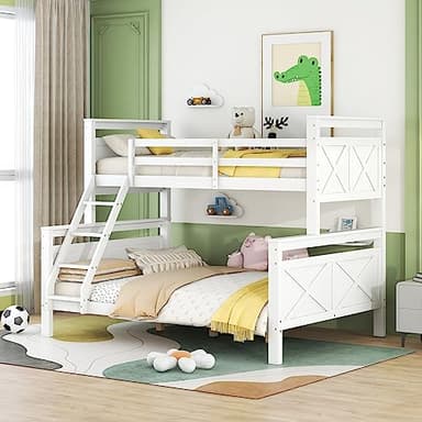 Moimhear Litera 90 (140) x 200 cm, con Escalera y barandilla de Seguridad, Convertible en 2 Camas separadas, Cama de Madera para niños, Adolescentes y Adultos (Blanco)