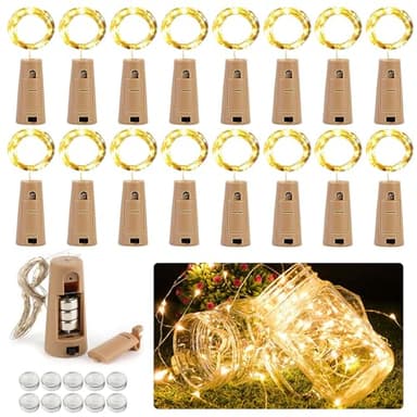 VFANDV Cadena de Luces con Pilas, 16 Piezas Luces LED Pilas, 20 LEDs 2M Alambre de Cobre Guirnaldas Luces, Impermeable Luces Decorativas, Luces Decorativas para Navidad, Fiestas - Blanco Cálido