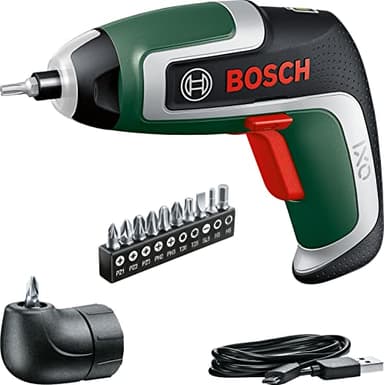 Bosch Home and Garden atornillador a batería compacto IXO set (7.ª generación; 3,6 V; 2,0 Ah; 5,5 Nm; adaptador de atornillado en ángulo; con cable micro USB, SIN caja negro