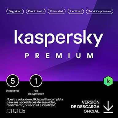 Kaspersky Premium Total Security 2025 | 5 Dispositivos | 1 año | Anti-Phishing y Firewall | VPN ilimitada | Gestor de contraseñas | Control parental | Soporte 24/7 | PC/Mac/Móvil | Código por email