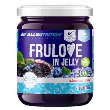 ALLNUTRITION Mermelada sin Azúcar - Frulove en Gelatina Arándano - 80% Mermelada de Frutas Baja en Calorías - Mermelada sin Azúcar - Apta para Veganos - 500g