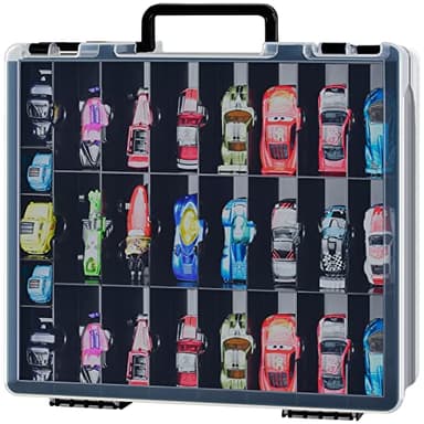 Organizador para vehículos Hot Wheels Die-Cast, juego de regalo para coches de juguete, bolsa para cajas de cerillas para coches Hotwheels Auto-48 compartimentos, negro (solo caja)