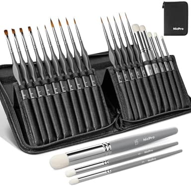 Nicpro Pinceles de Pintura en Miniatura – Juego de 20 Pinceles de Pintura Modelo con Funda de Nailon para acrílico, Acuarela, Pincel seco para 40k, Pintura Citadel, Modelo, miniaturas DND