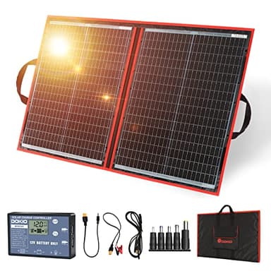 DOKIO Panel Solar Plegable, eficiencia alta, negro, 100w monocristalino para cargar 12v Batería, PORTáTIL, impermeable,ideal embarcaciones, camping, caravanas